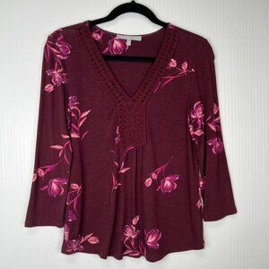 Daniel Rainn Blouse Women Extra Small Petite Elura V Neck Floral Crochet Core Go